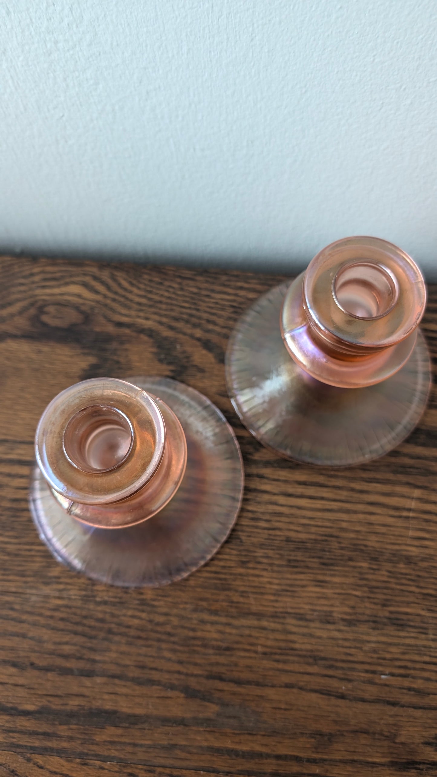 Pink Iridescent Fenton Stretch Glass Candlesticks (pair)