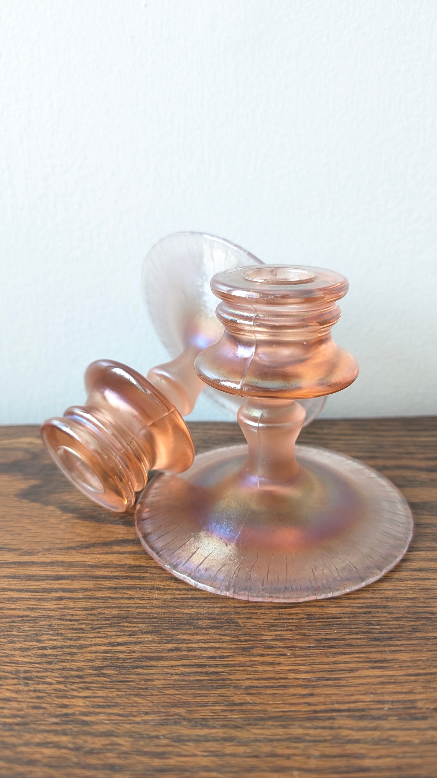 Pink Iridescent Fenton Stretch Glass Candlesticks (pair)