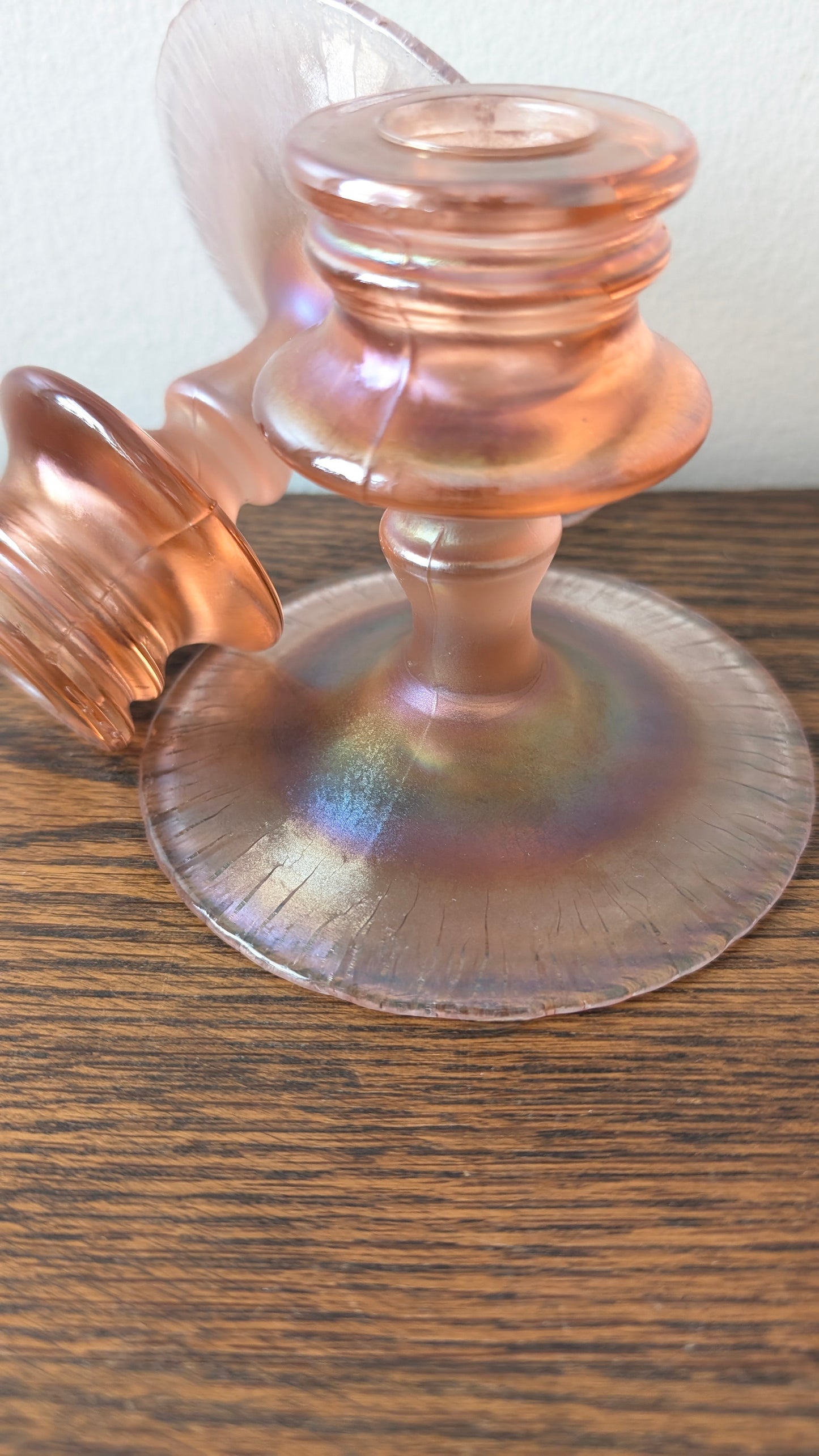 Pink Iridescent Fenton Stretch Glass Candlesticks (pair)