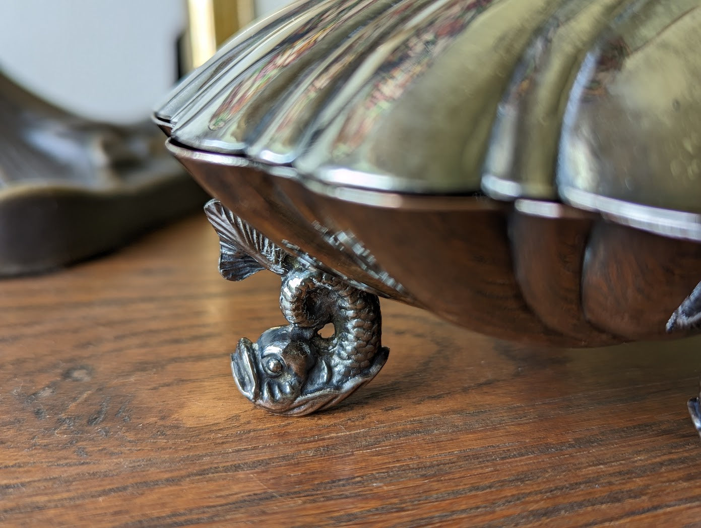 Silver Plate Footed Clamshell Trinket Box