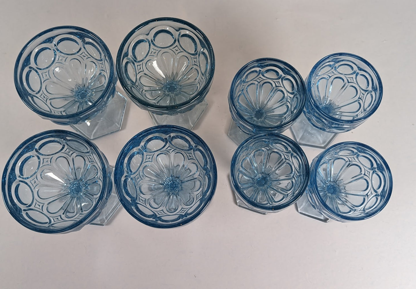 Vintage Light Blue Fostoria Moonstone Water & Wine Goblets (set of 8)