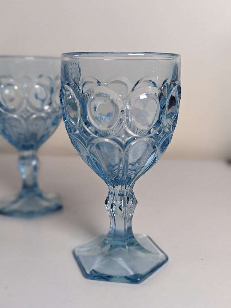 Vintage Light Blue Fostoria Moonstone Water & Wine Goblets (set of 8)