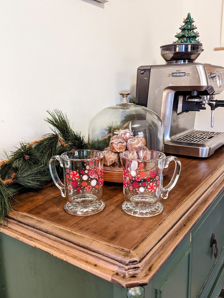 Pier 1 Clear Mug with Peppermint Candy and Snowflakes (set of 2)
