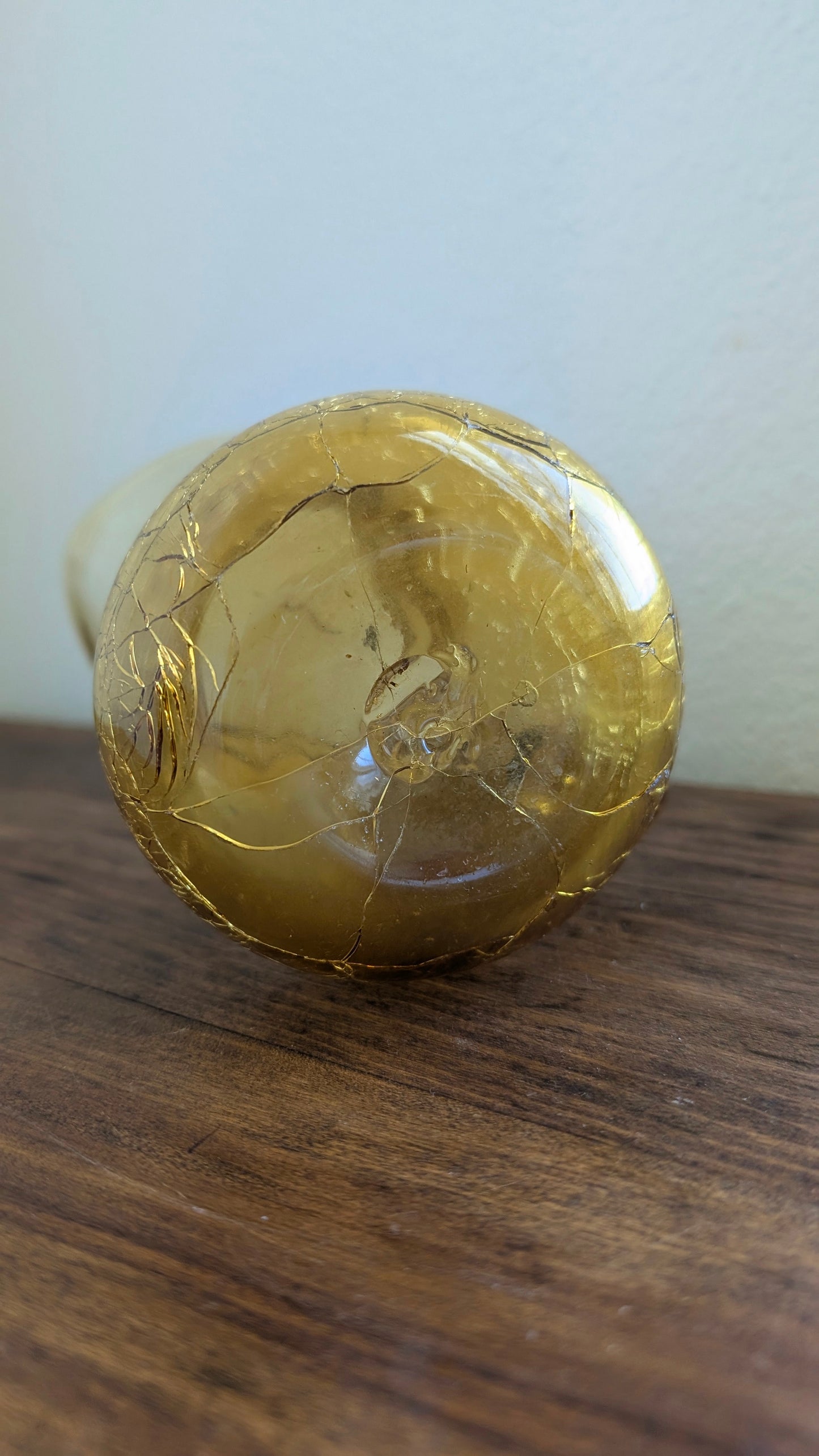 Handblown Amber Yellow Crackle Glass Pitcher