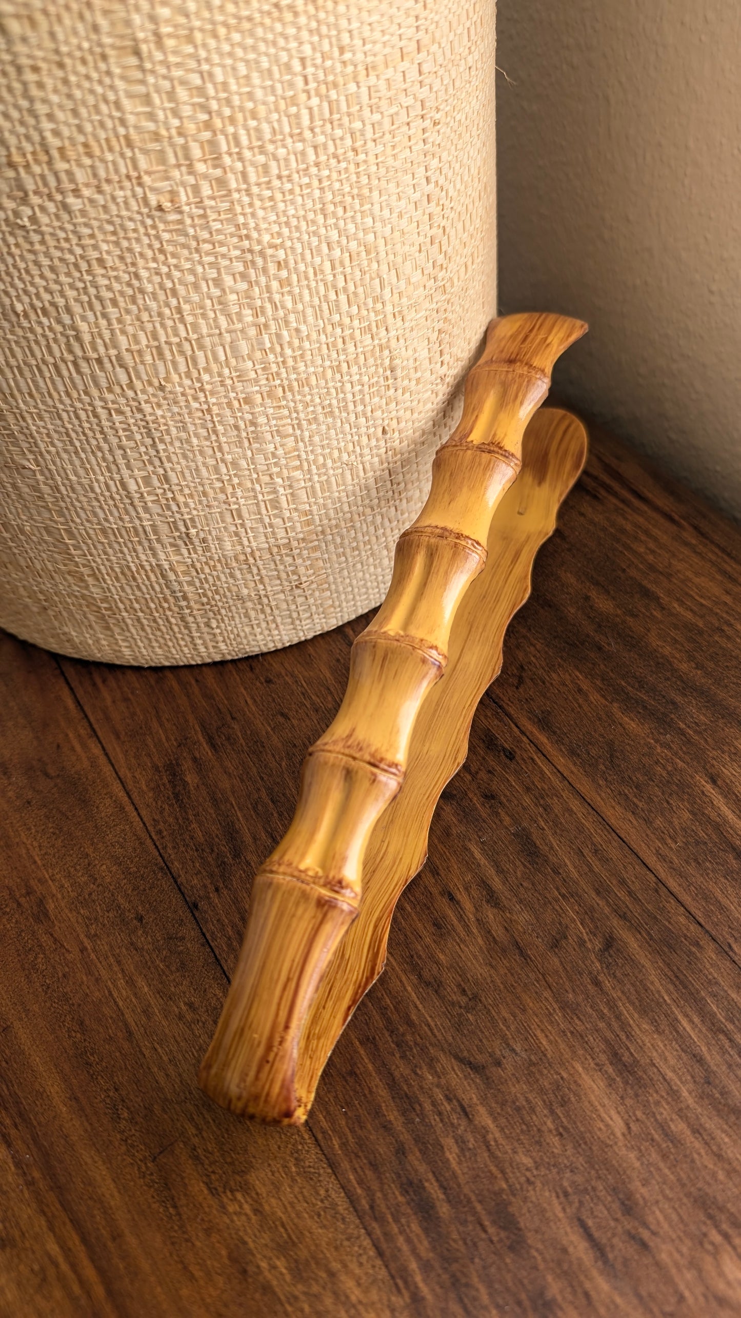 70's Raffia covered Bamboo Ice bucket and Tongs