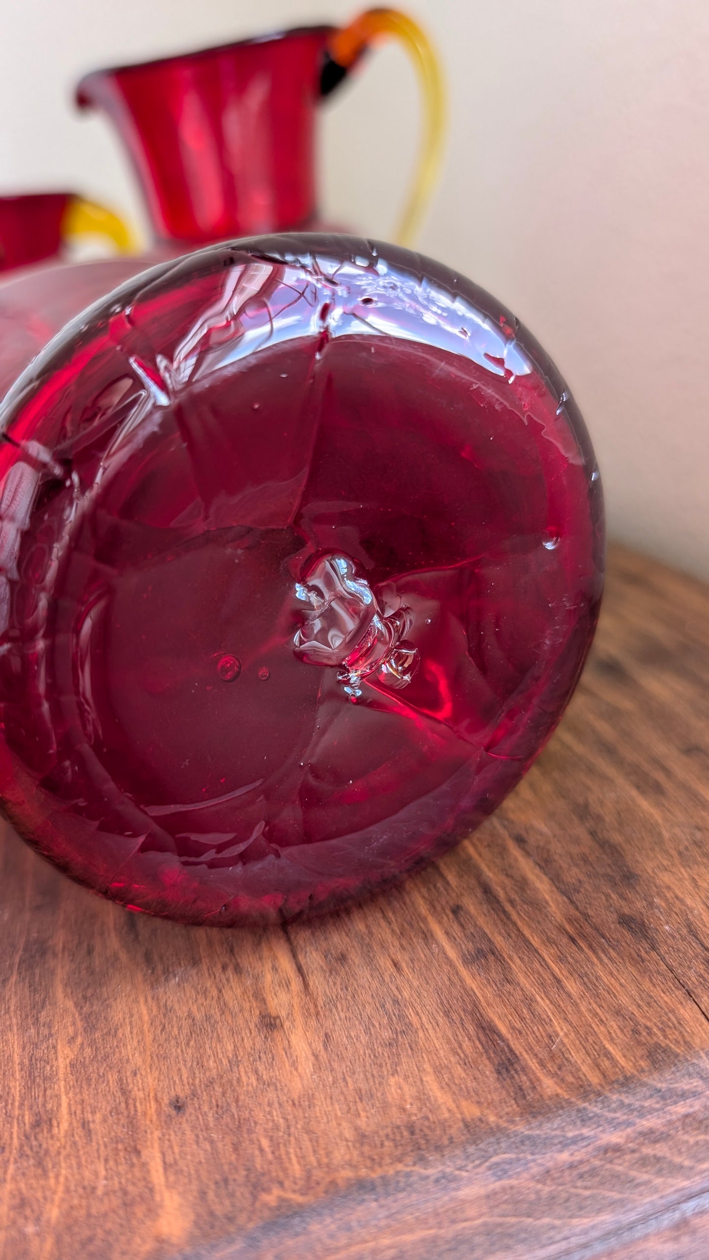 Collection of Red/ Amberina Crackle and Textured Art Glass Pitchers (set of 4)