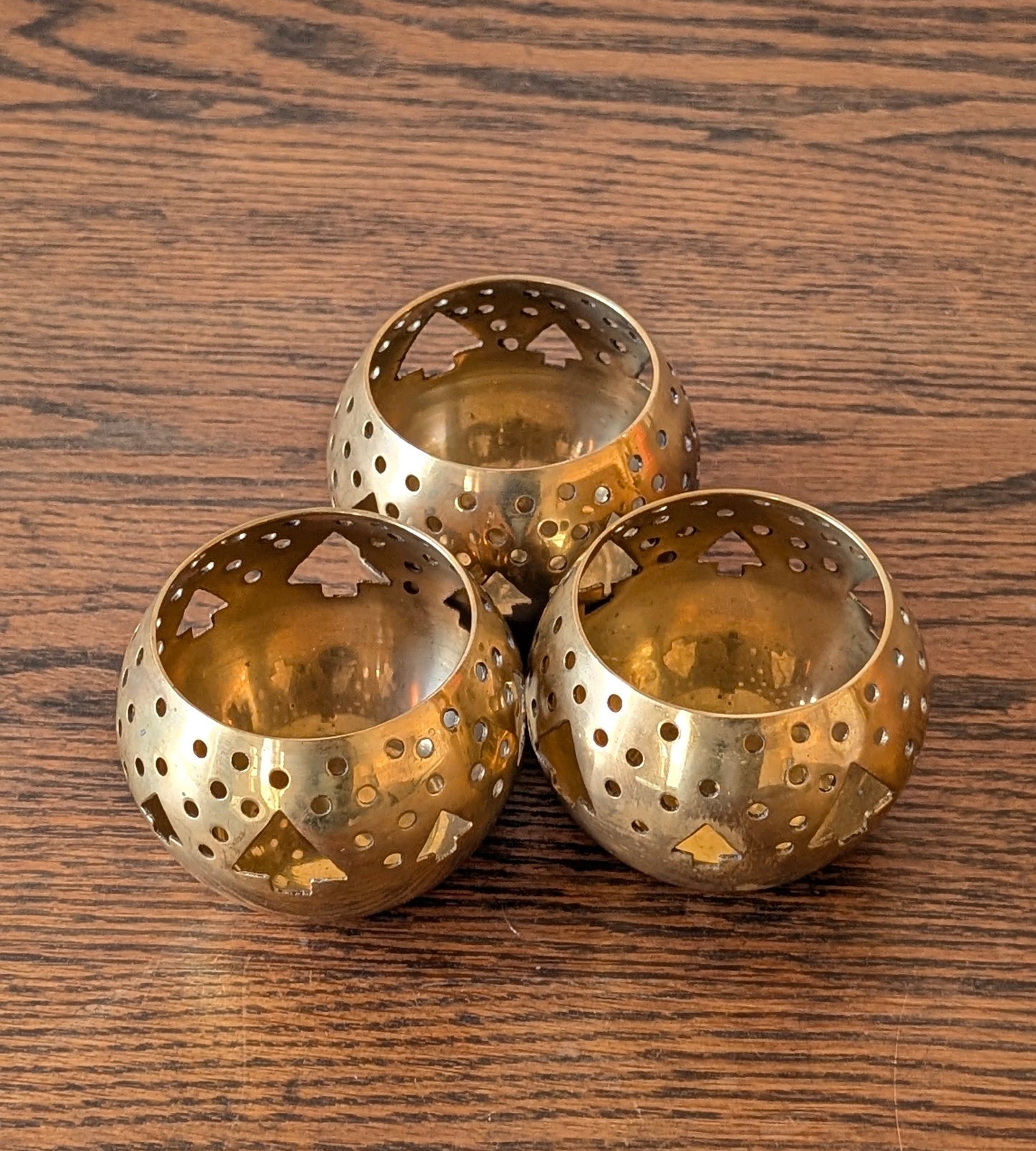 Brass Christmas Tree Votive Holders (set of 3)