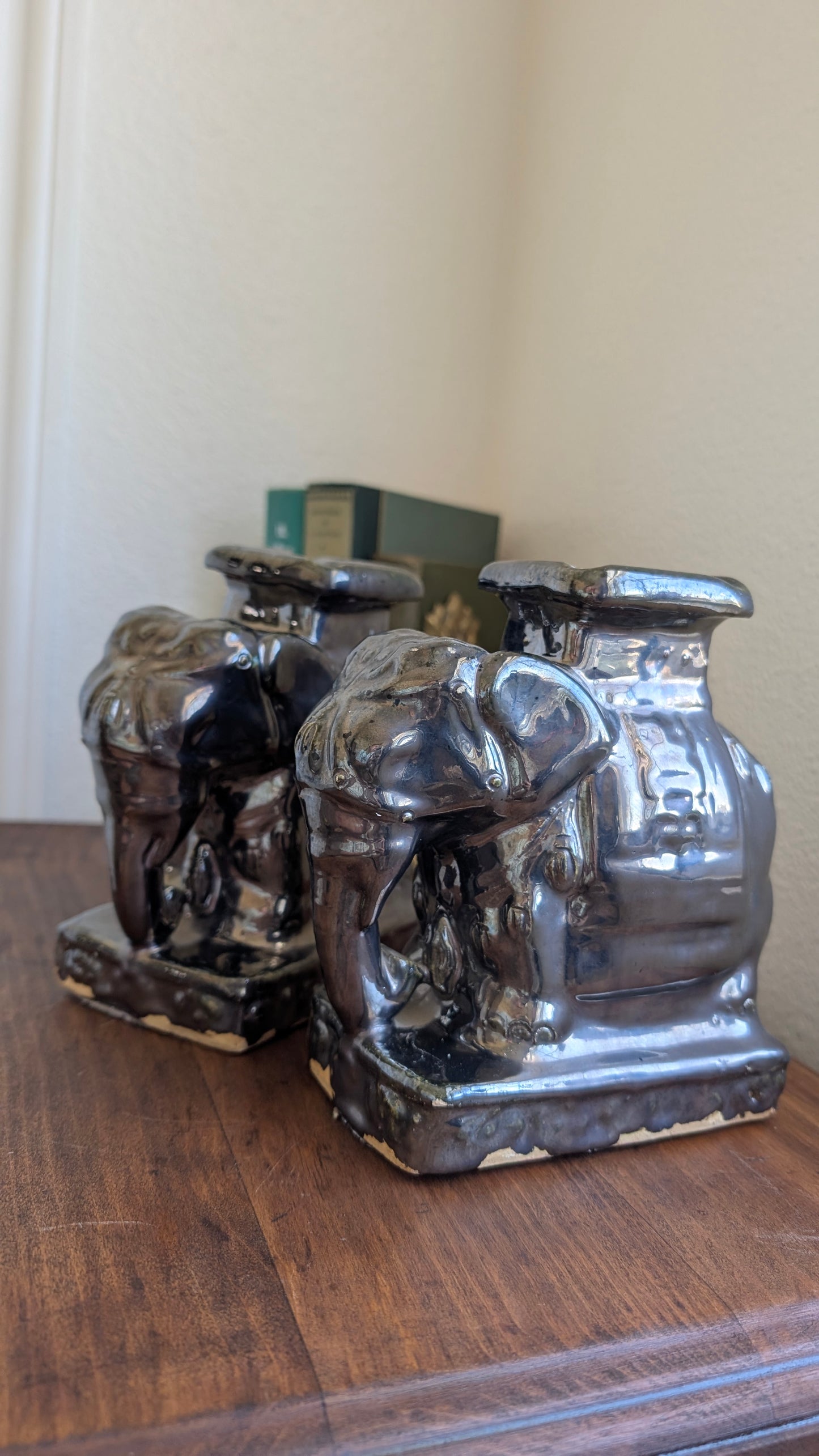 Chrome Glazed Elephant Statuary (pair)