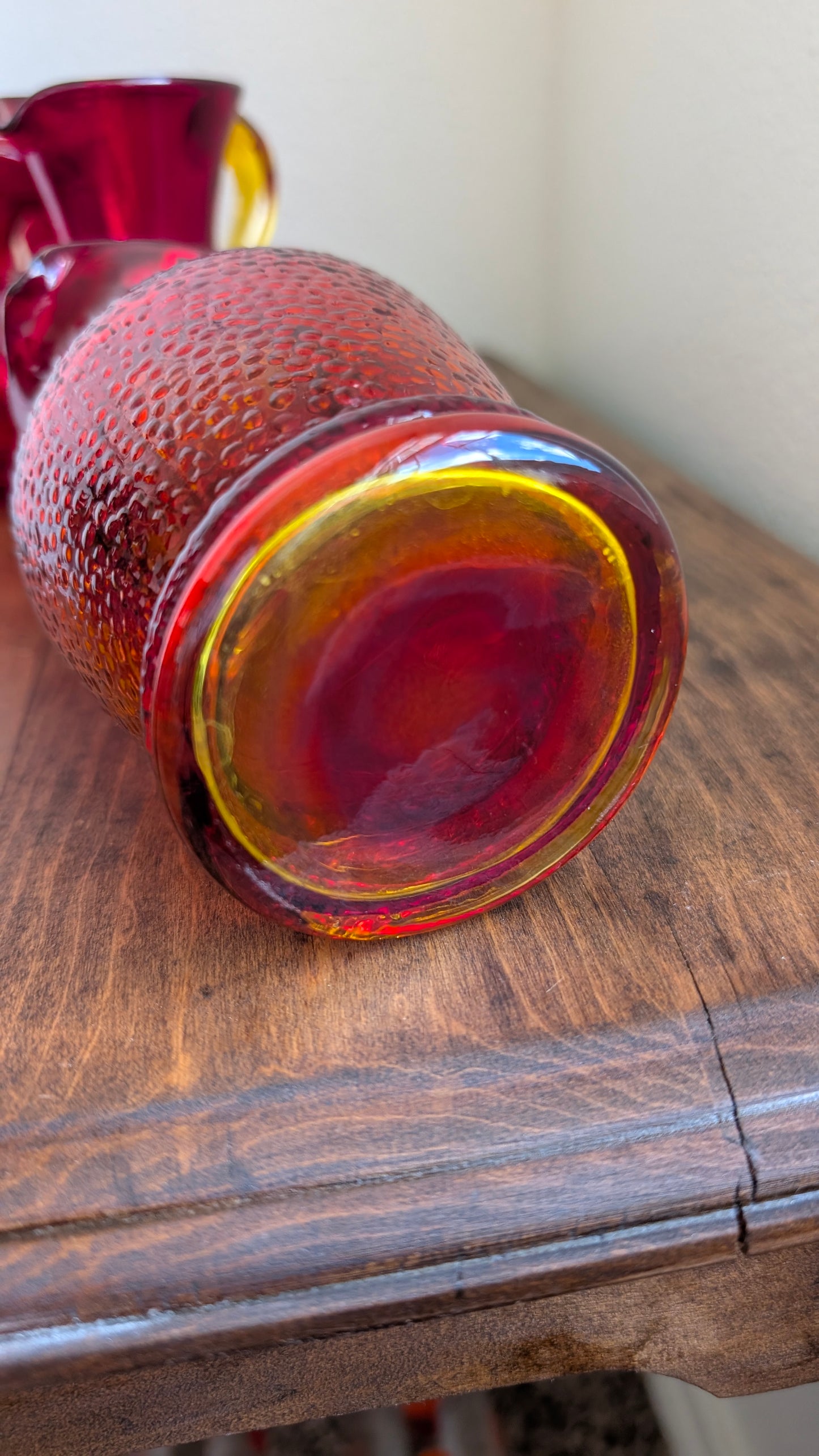 Collection of Red/ Amberina Crackle and Textured Art Glass Pitchers (set of 4)
