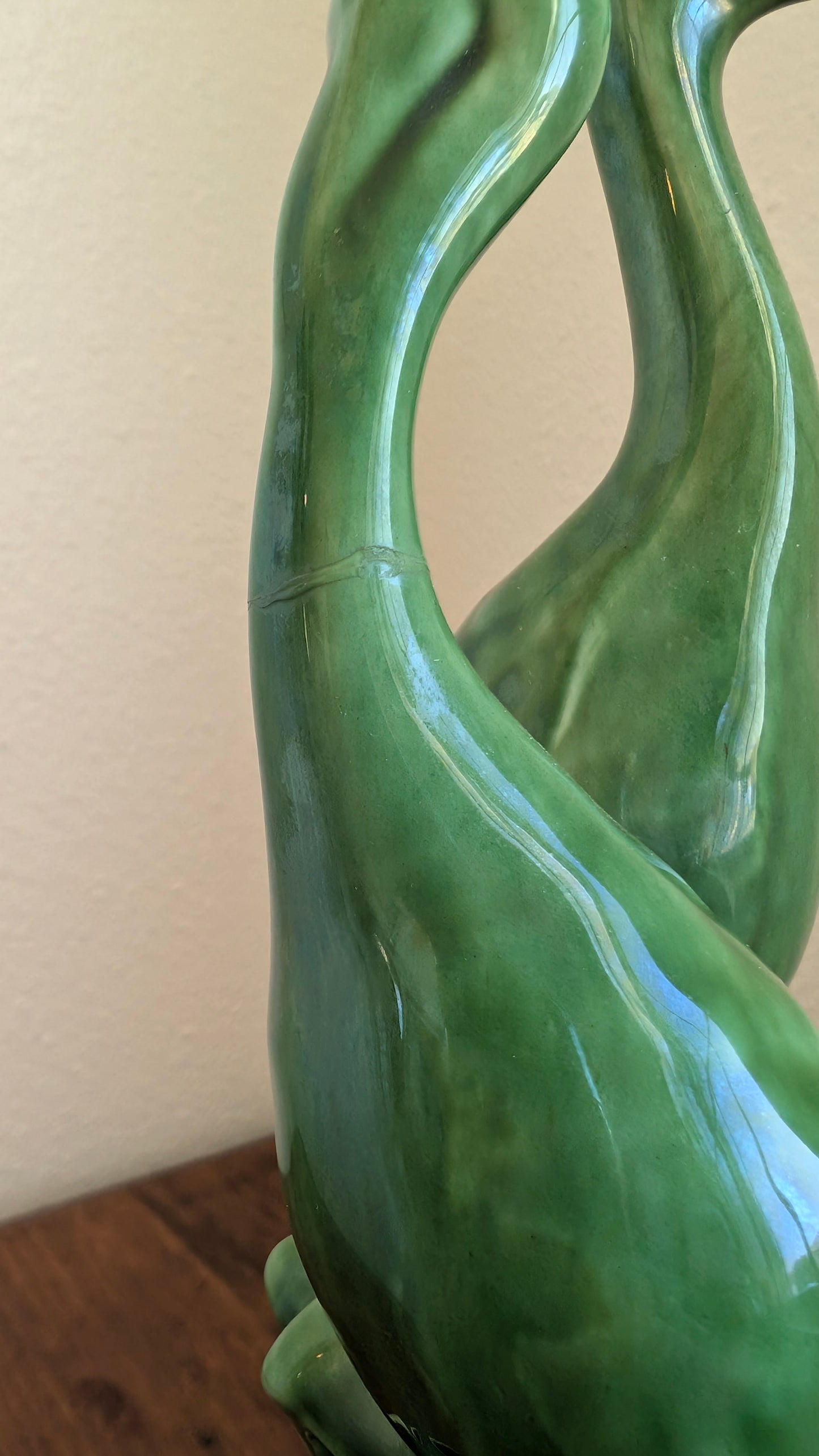 Green Cemar Pottery Heron Flower Frog Centerpiece