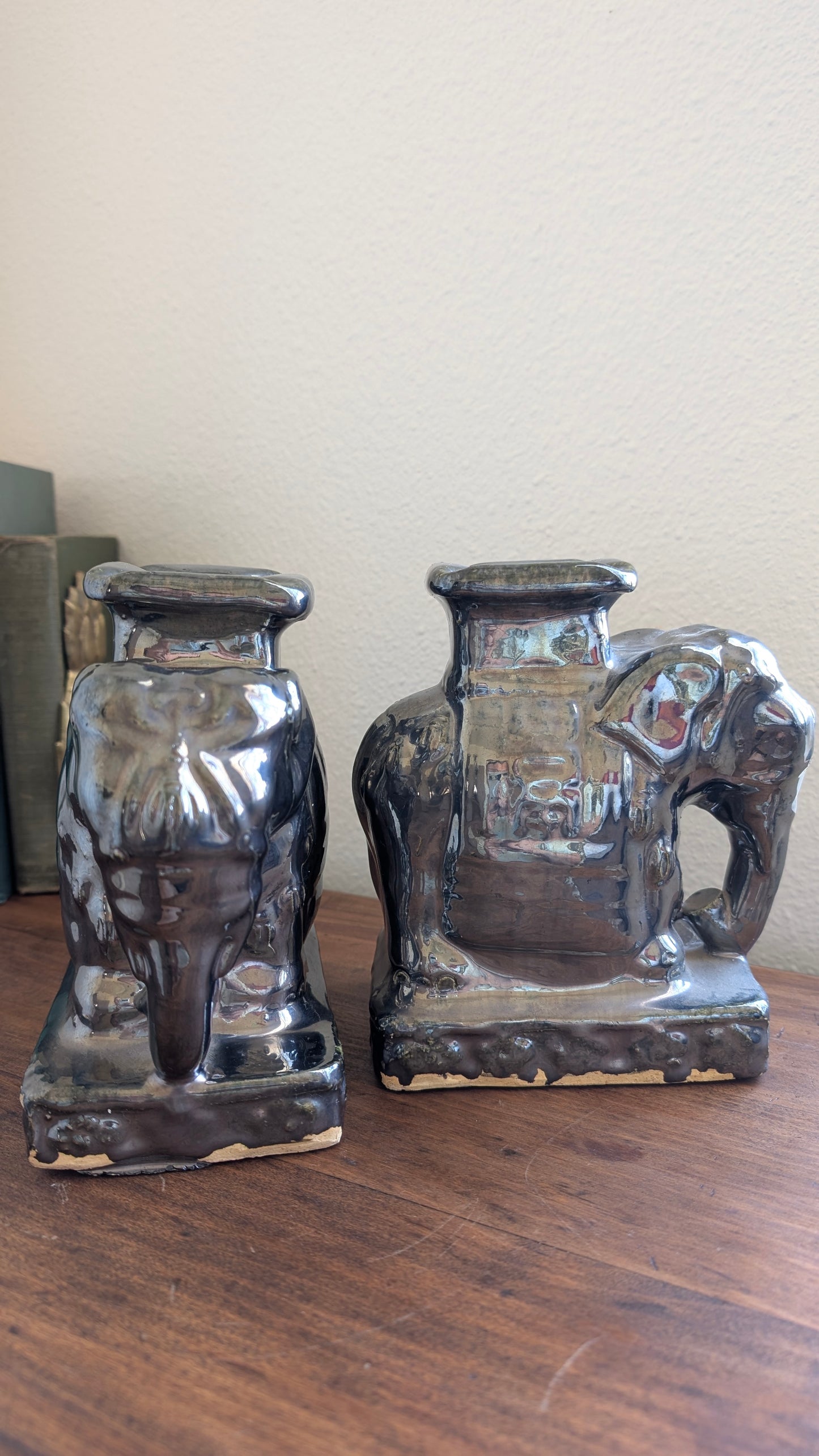 Chrome Glazed Elephant Statuary (pair)