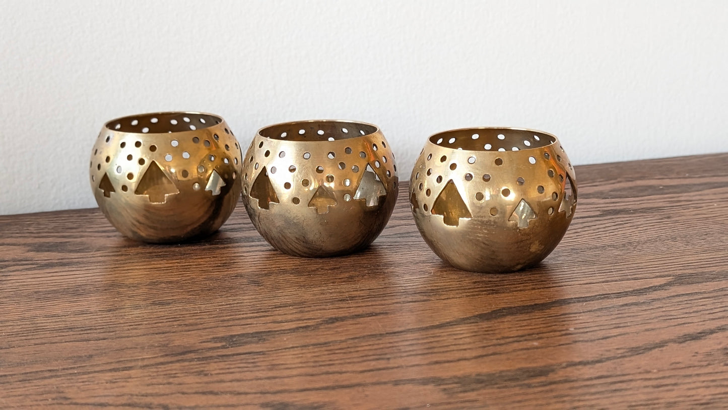 Brass Christmas Tree Votive Holders (set of 3)