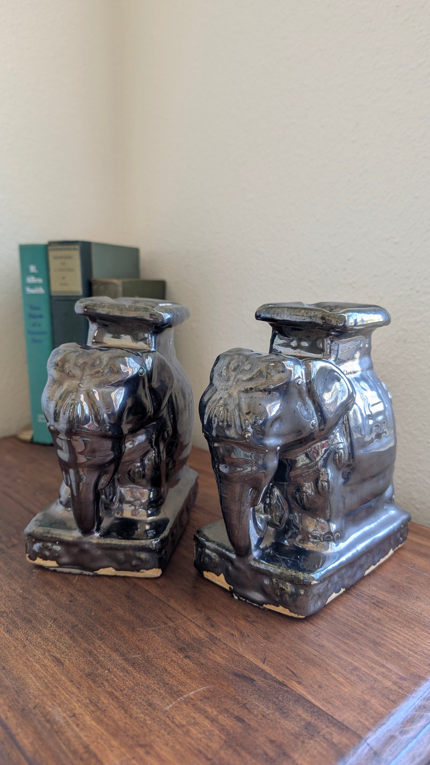 Chrome Glazed Elephant Statuary (pair)