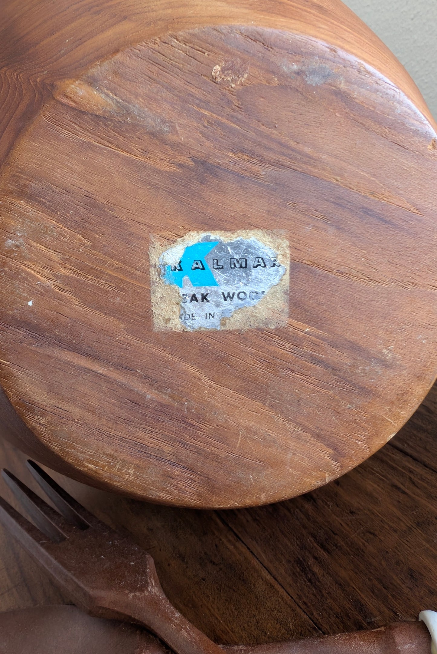 MCM Teak Salad Bowl with Blue Willow Utensils