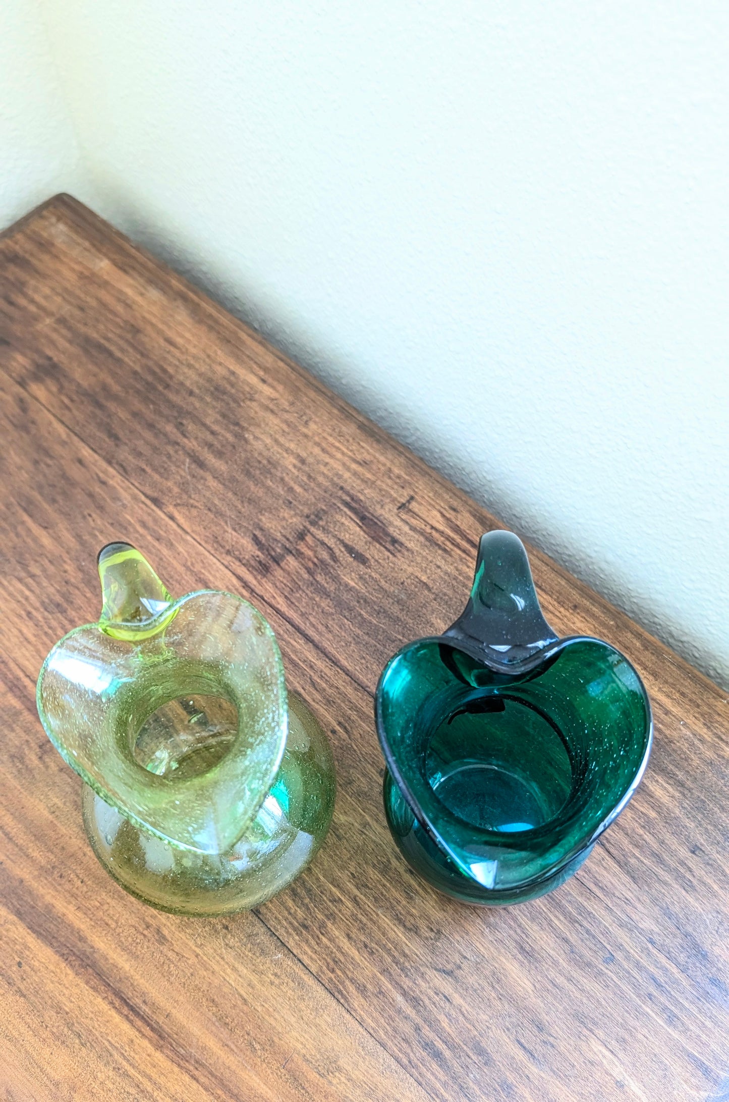 Handblown Green Glass Pitchers (set of 2)