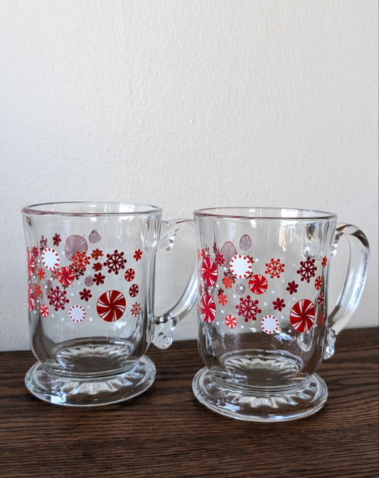 Pier 1 Clear Mug with Peppermint Candy and Snowflakes (set of 2)