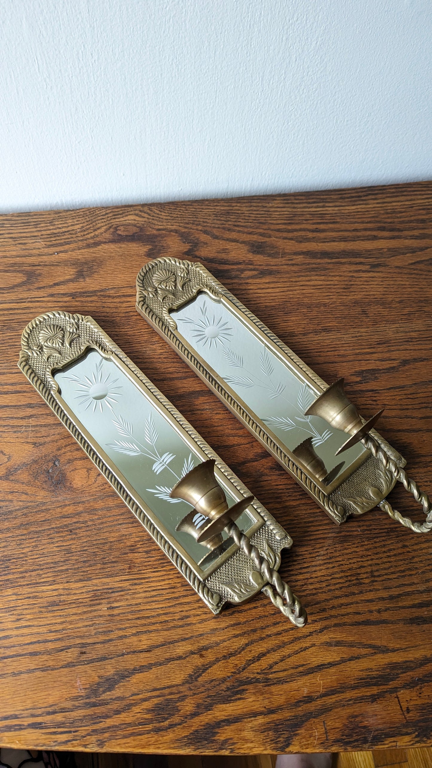 Mirrored Brass Candle Sconces (set of 2)