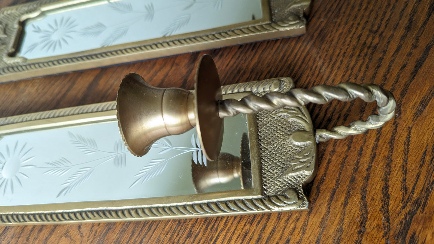 Mirrored Brass Candle Sconces (set of 2)