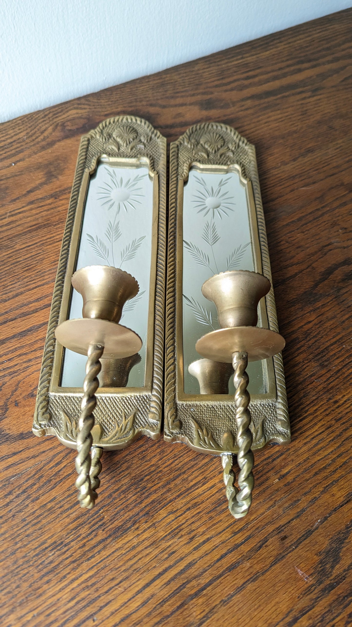 Mirrored Brass Candle Sconces (set of 2)