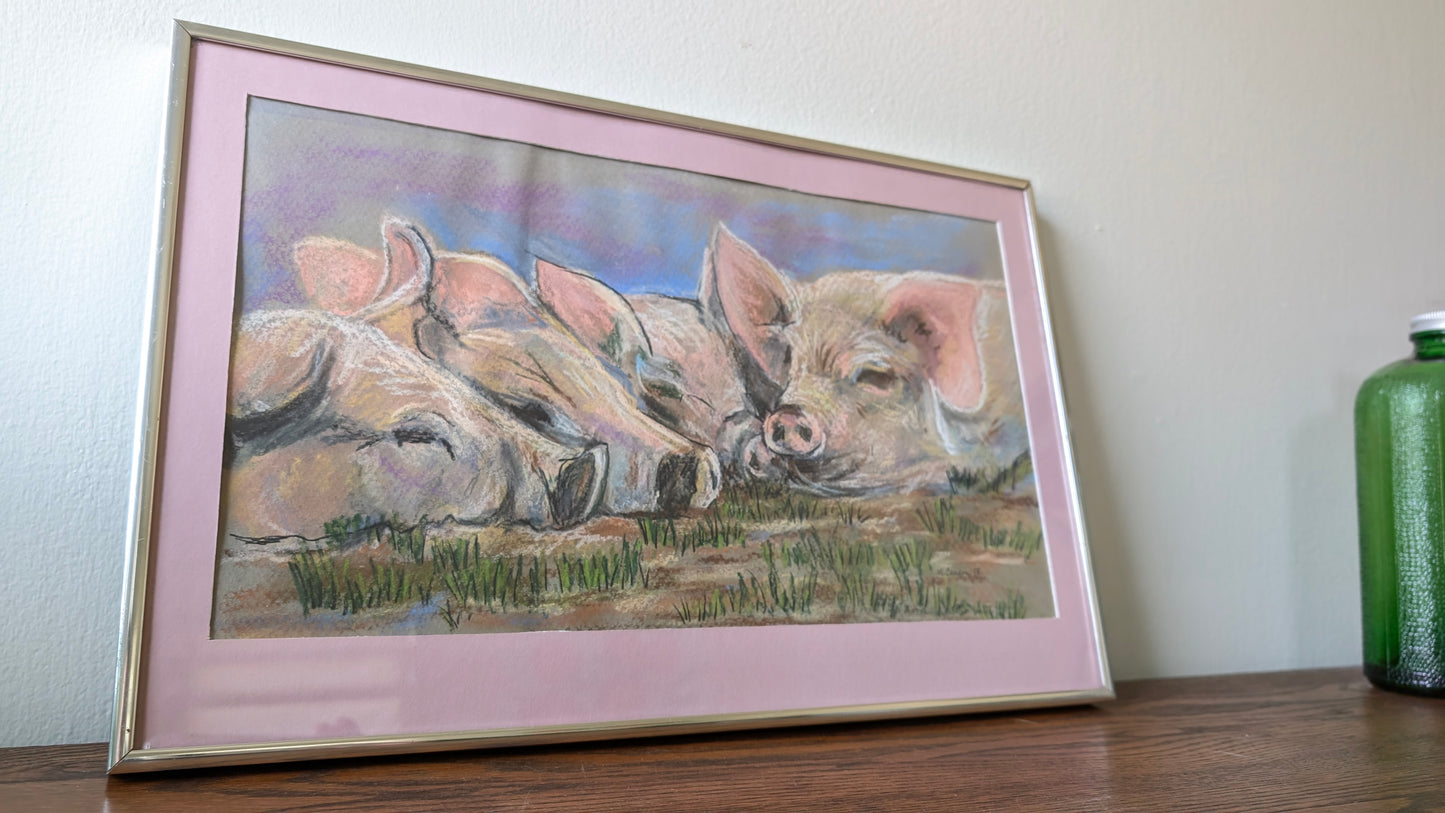 Sleeping Pigs Pastel by M. Condon 1988