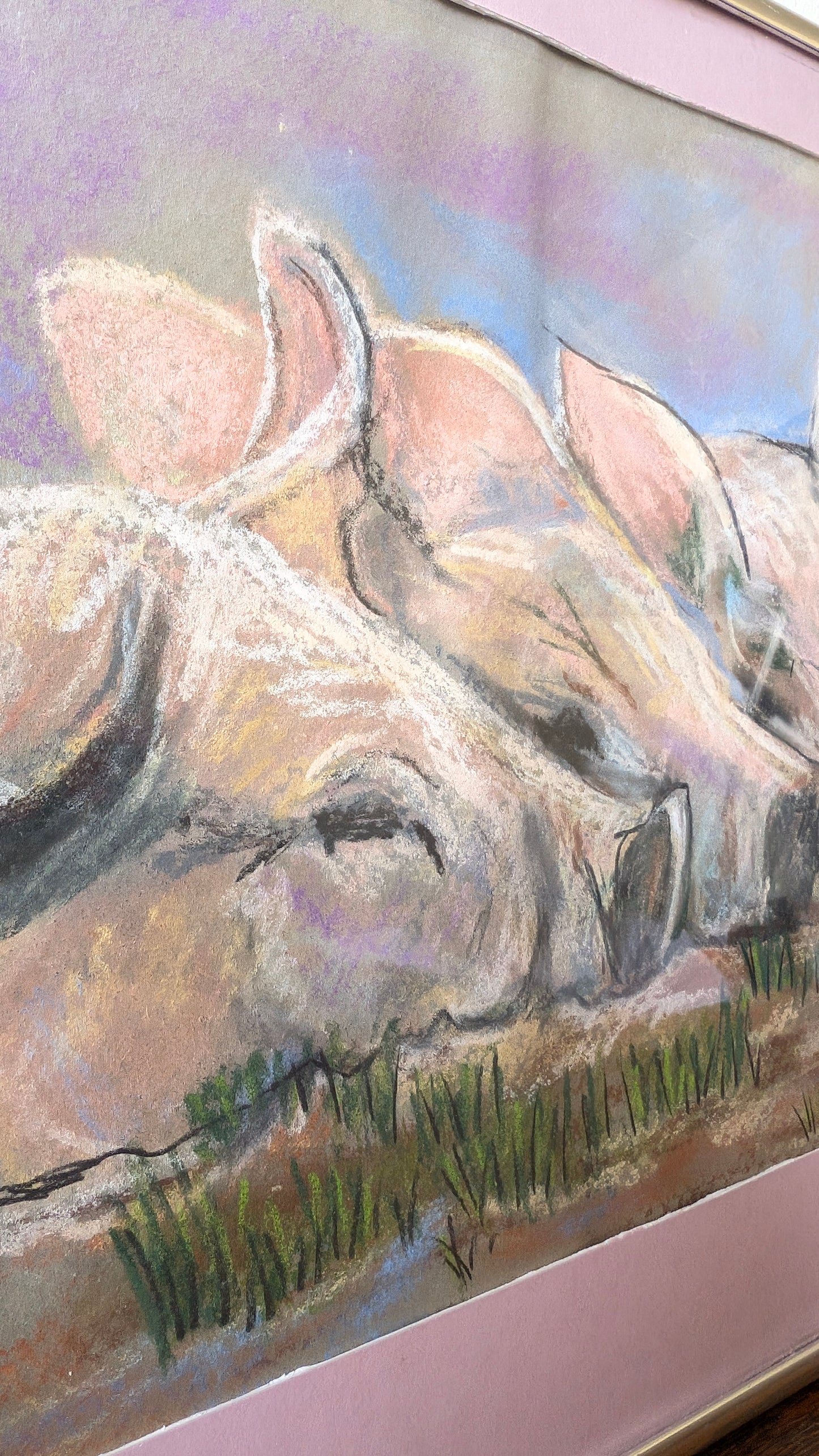 Sleeping Pigs Pastel by M. Condon 1988