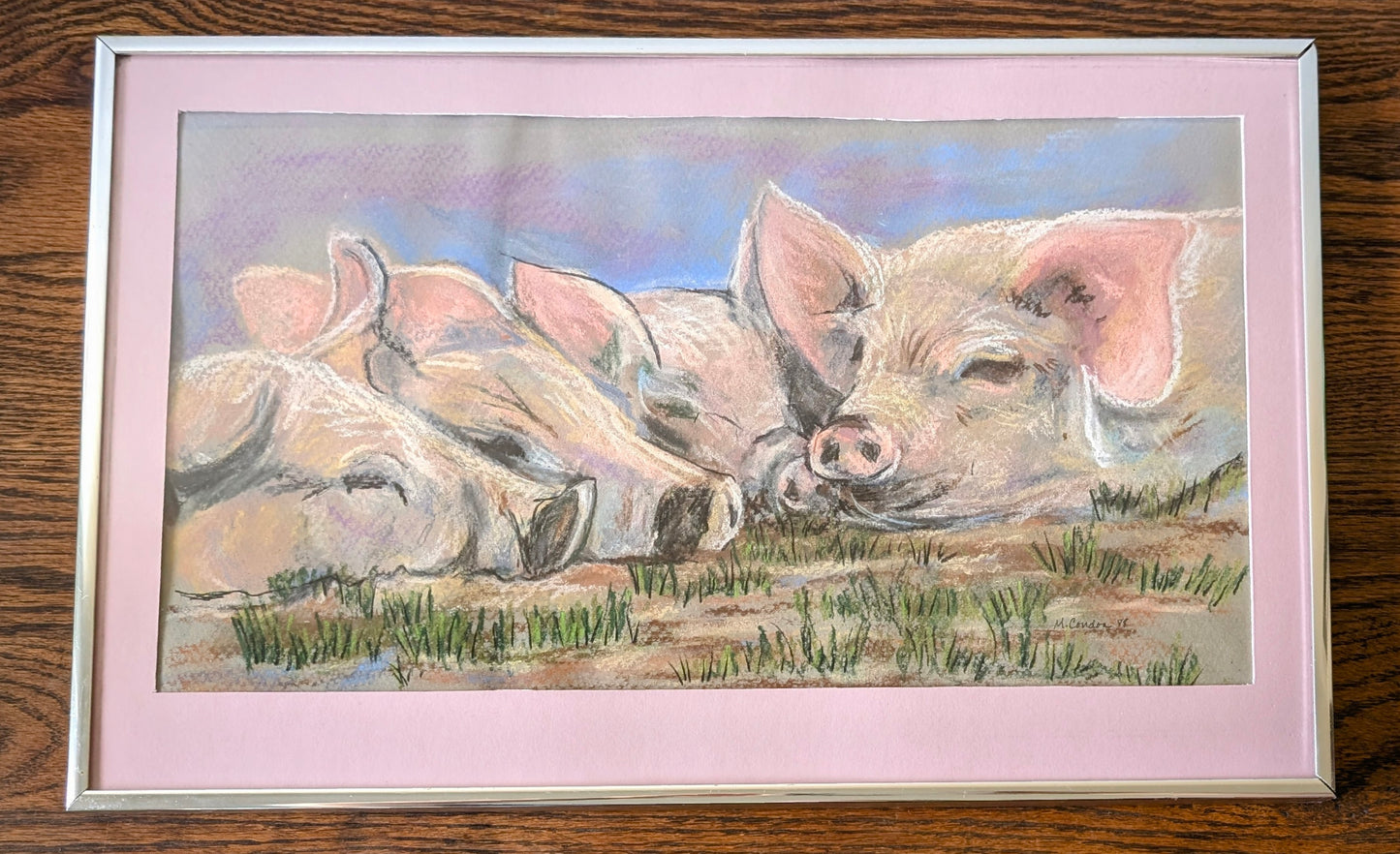 Sleeping Pigs Pastel by M. Condon 1988