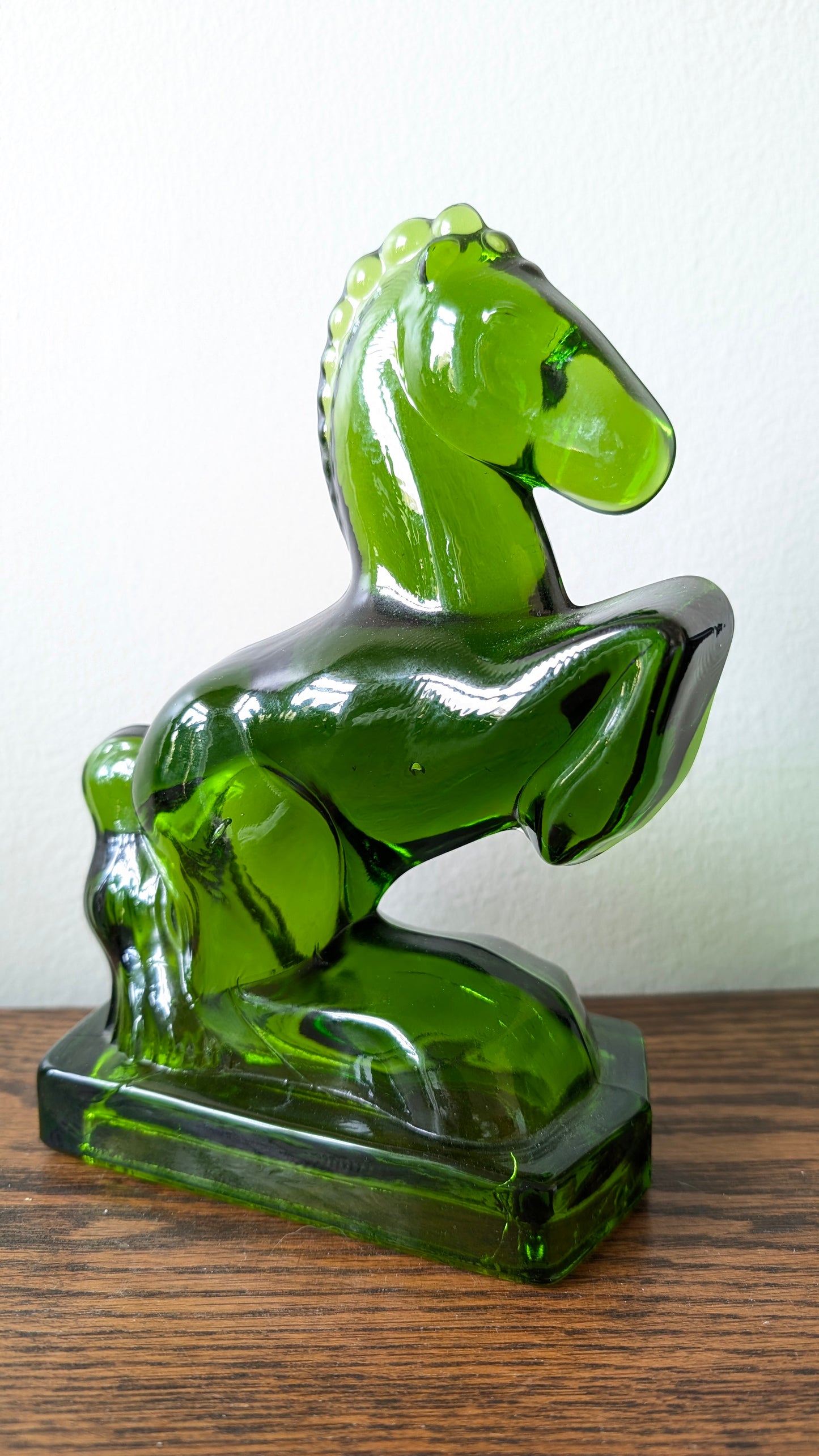 L.E. Smith Green Glass Jumping Horse Bookends