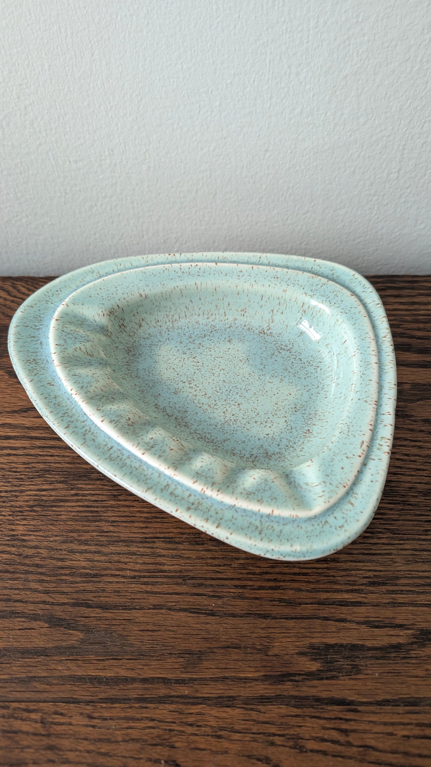 MCM Blue-Green Speckled Pottery Ashtray