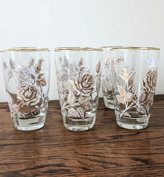 Libby Gold & White 'Rose Bouquet' Tumblers (set of 6)