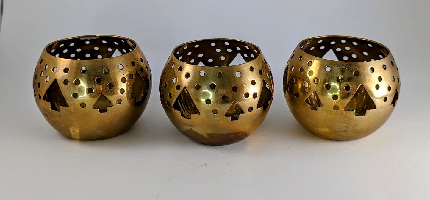 Brass Christmas Tree Votive Holders (set of 3)