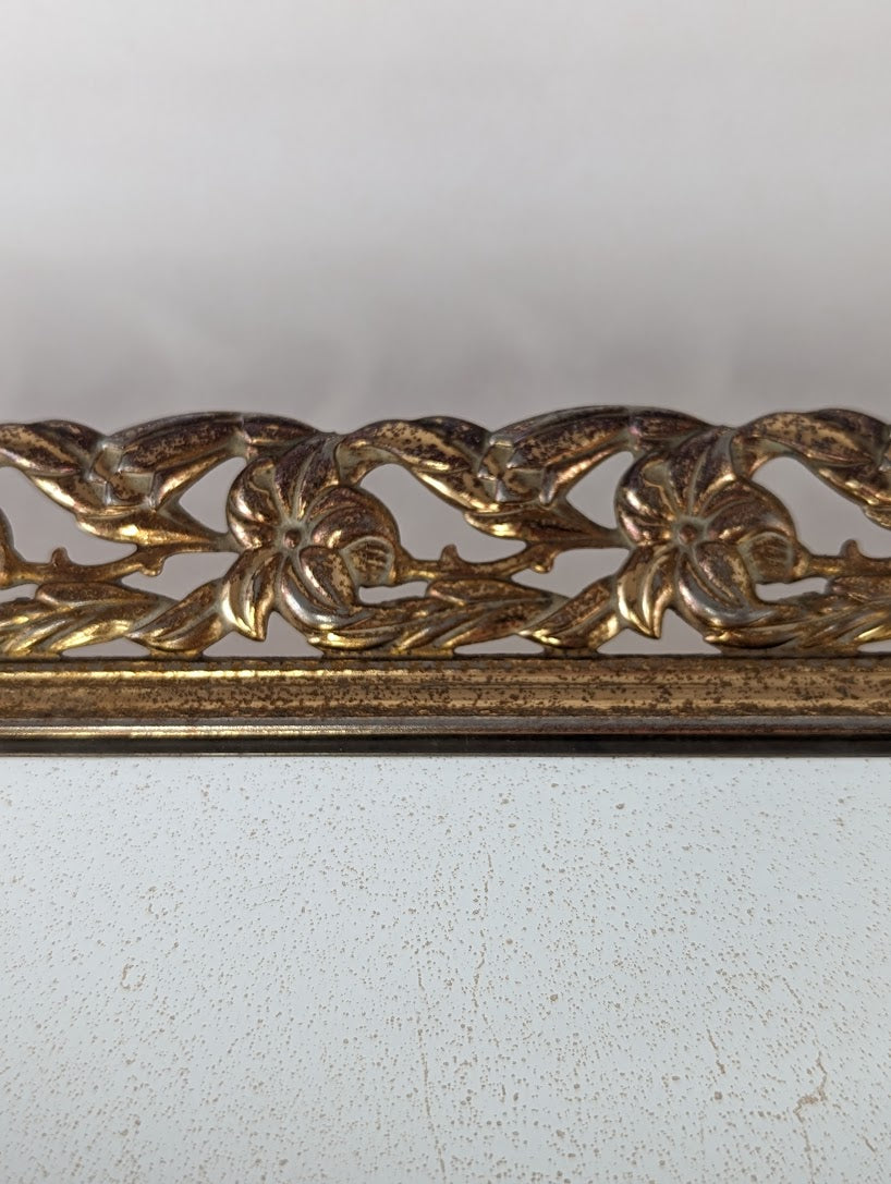 Vintage Golden Brass Filigree Mirror Tray