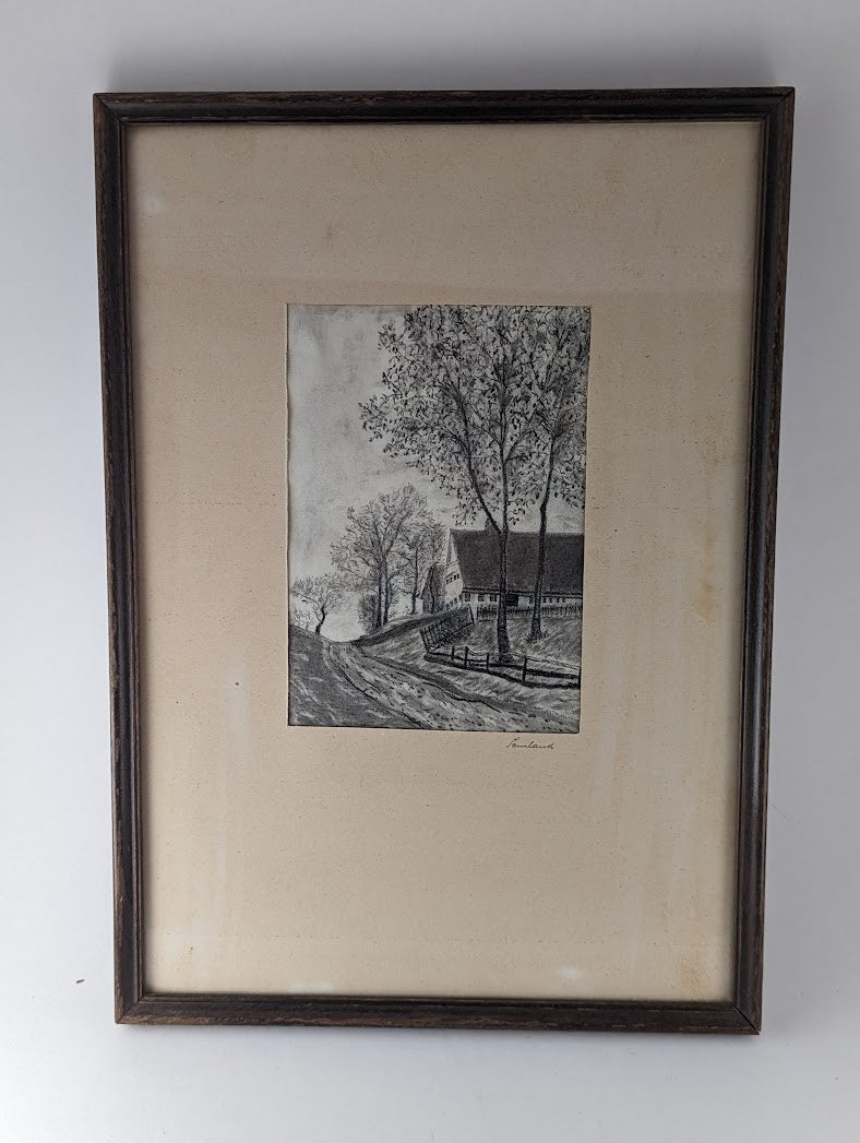 Vintage Framed Pencil Drawing