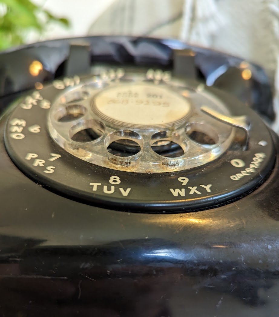 Brass Telephone Stand with Black Rotary Phone