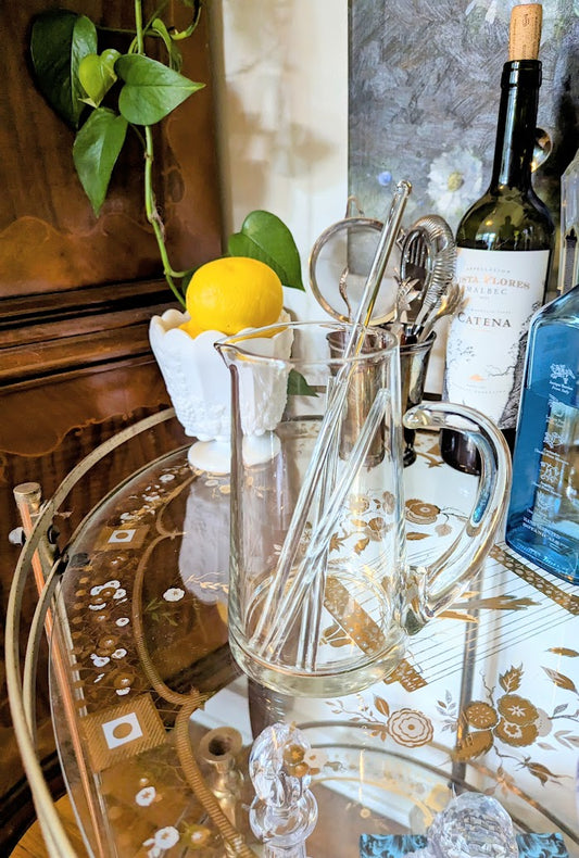 Vintage Glass Mixing Pitcher and Swizzle Sticks