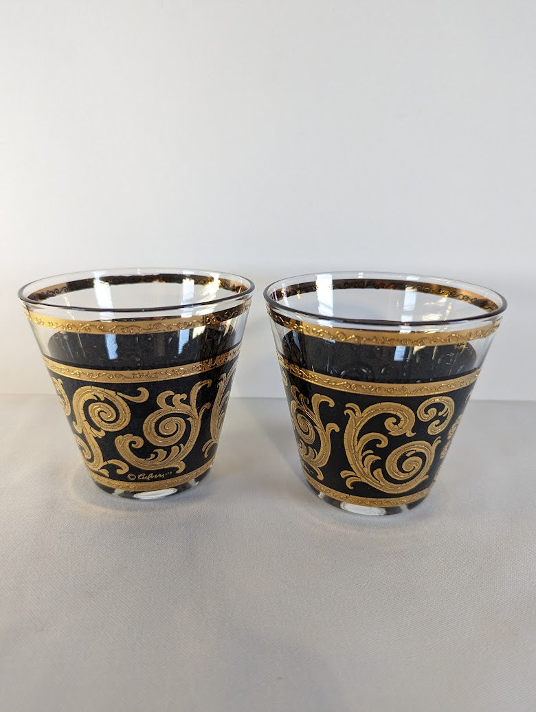 Vintage Culver Ebony Baroque Old Fashioned Glasses (set of 2)