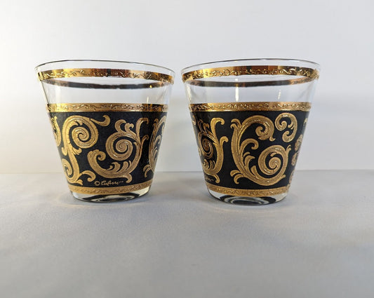 Vintage Culver Ebony Baroque Old Fashioned Glasses (set of 2)