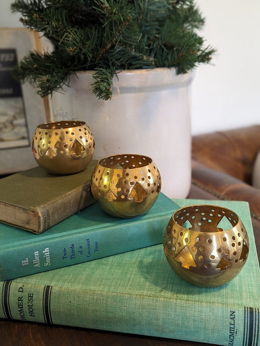 Brass Christmas Tree Votive Holders (set of 3)