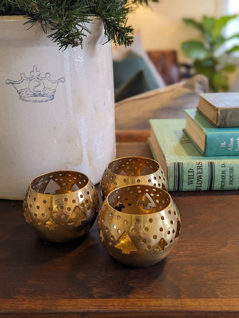 Brass Christmas Tree Votive Holders (set of 3)