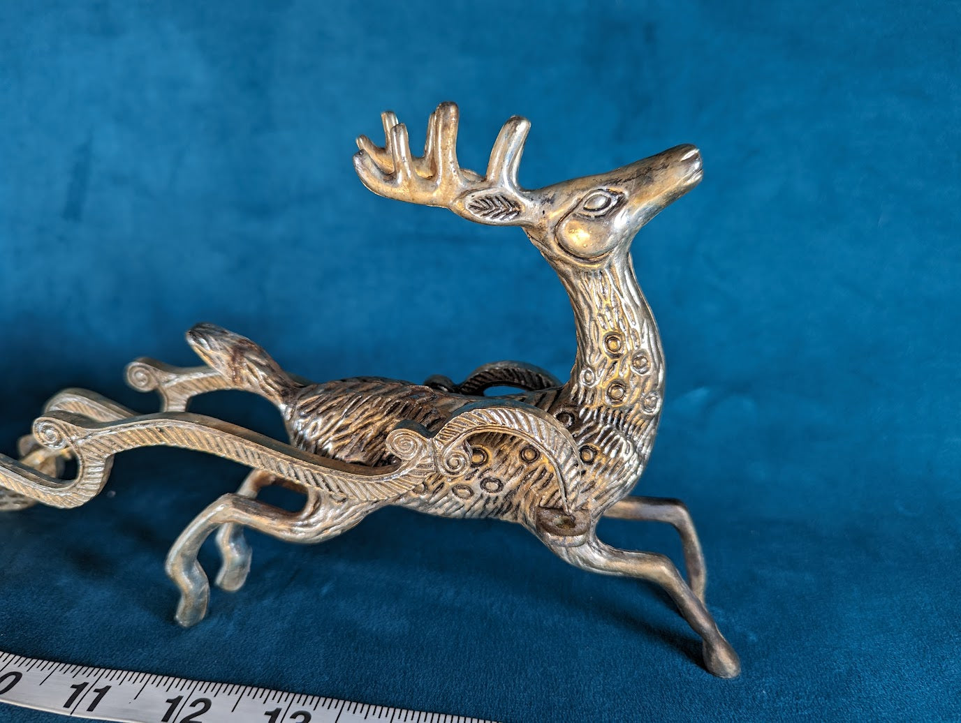 Vintage Silver Brass Reindeer with Sleigh