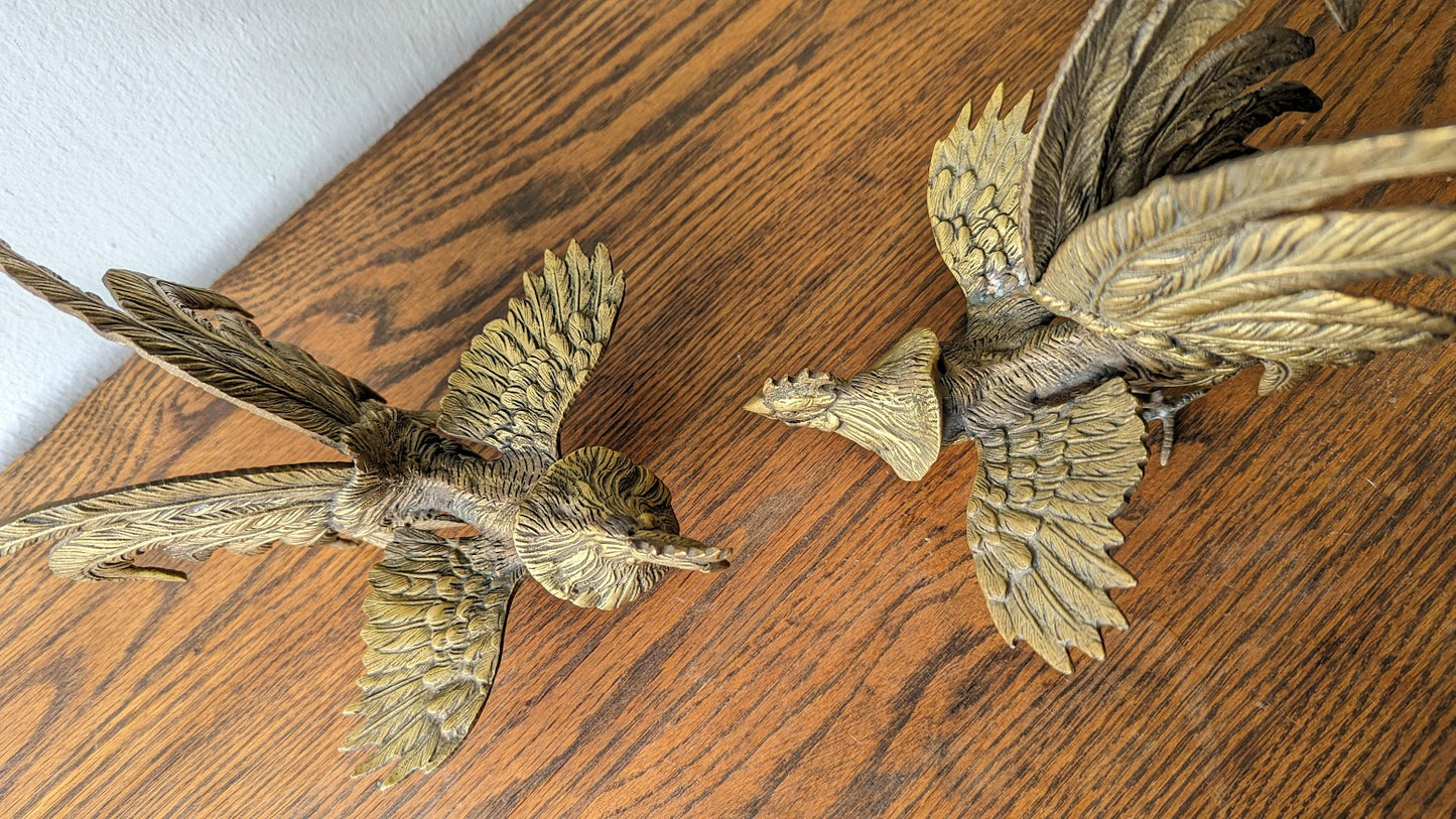 Pair of Brass Fighting Cocks