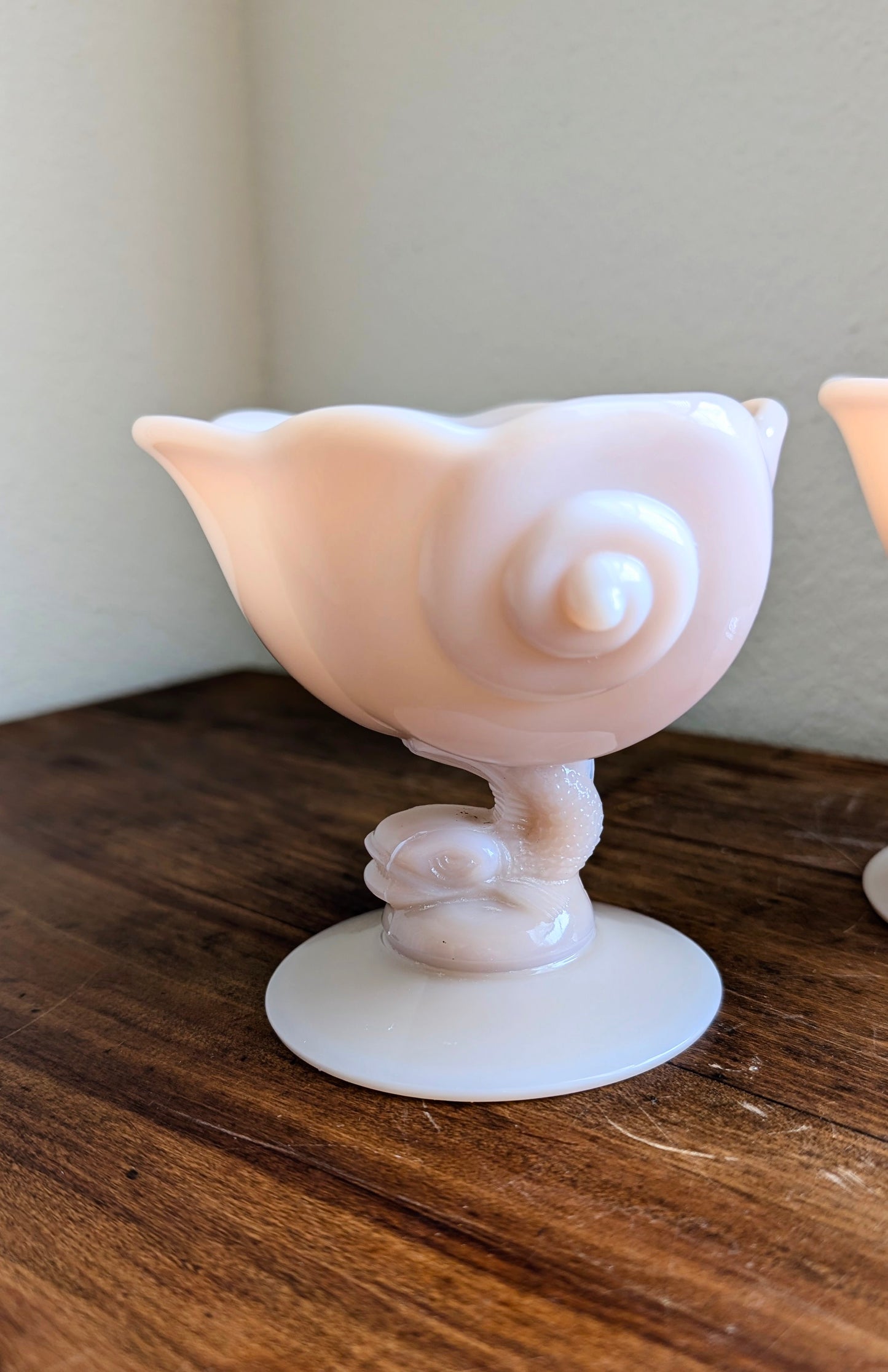 Cambridge Glass Pale Pink Dolphin Candlesticks (pair)