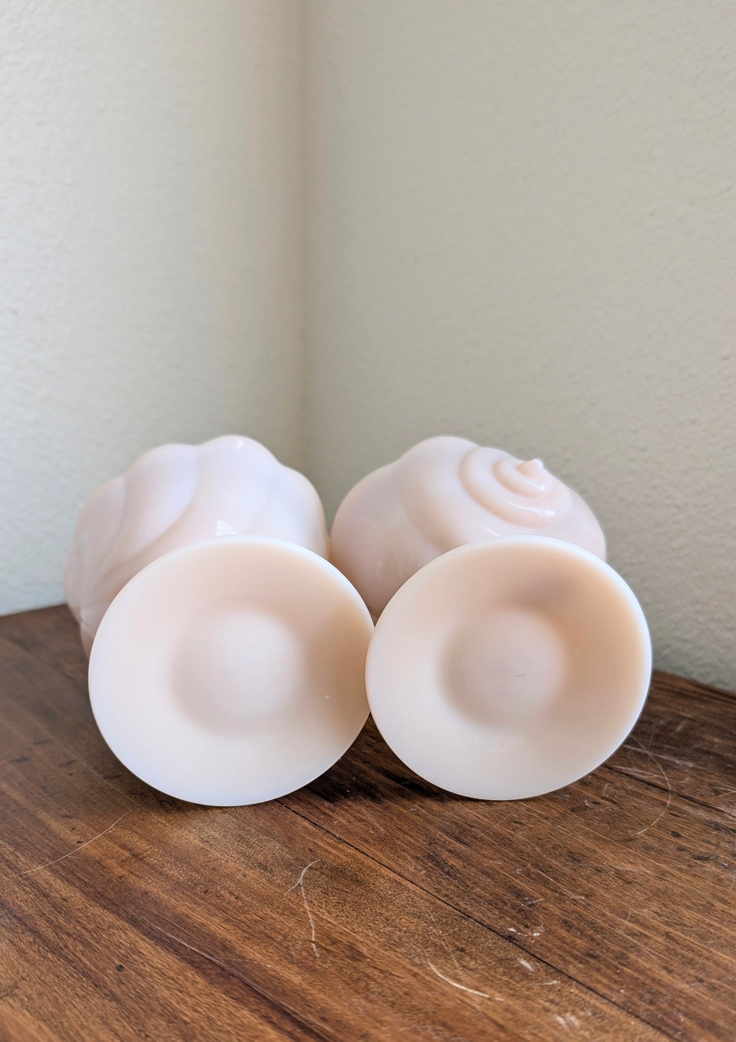 Cambridge Glass Pale Pink Dolphin Candlesticks (pair)