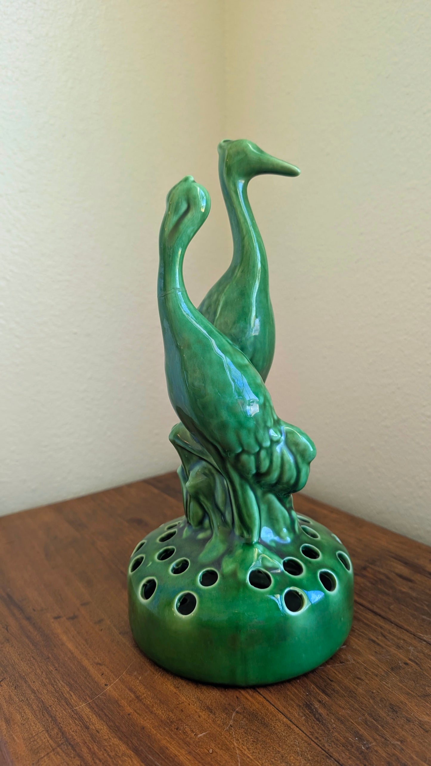 Green Cemar Pottery Heron Flower Frog Centerpiece
