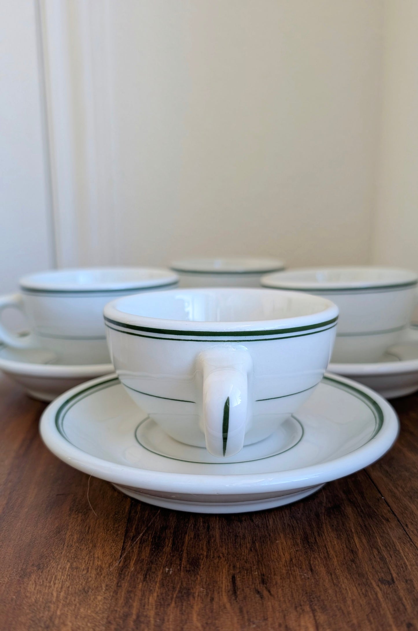 Vintage Green Striped Coffee Cups (set of 4)