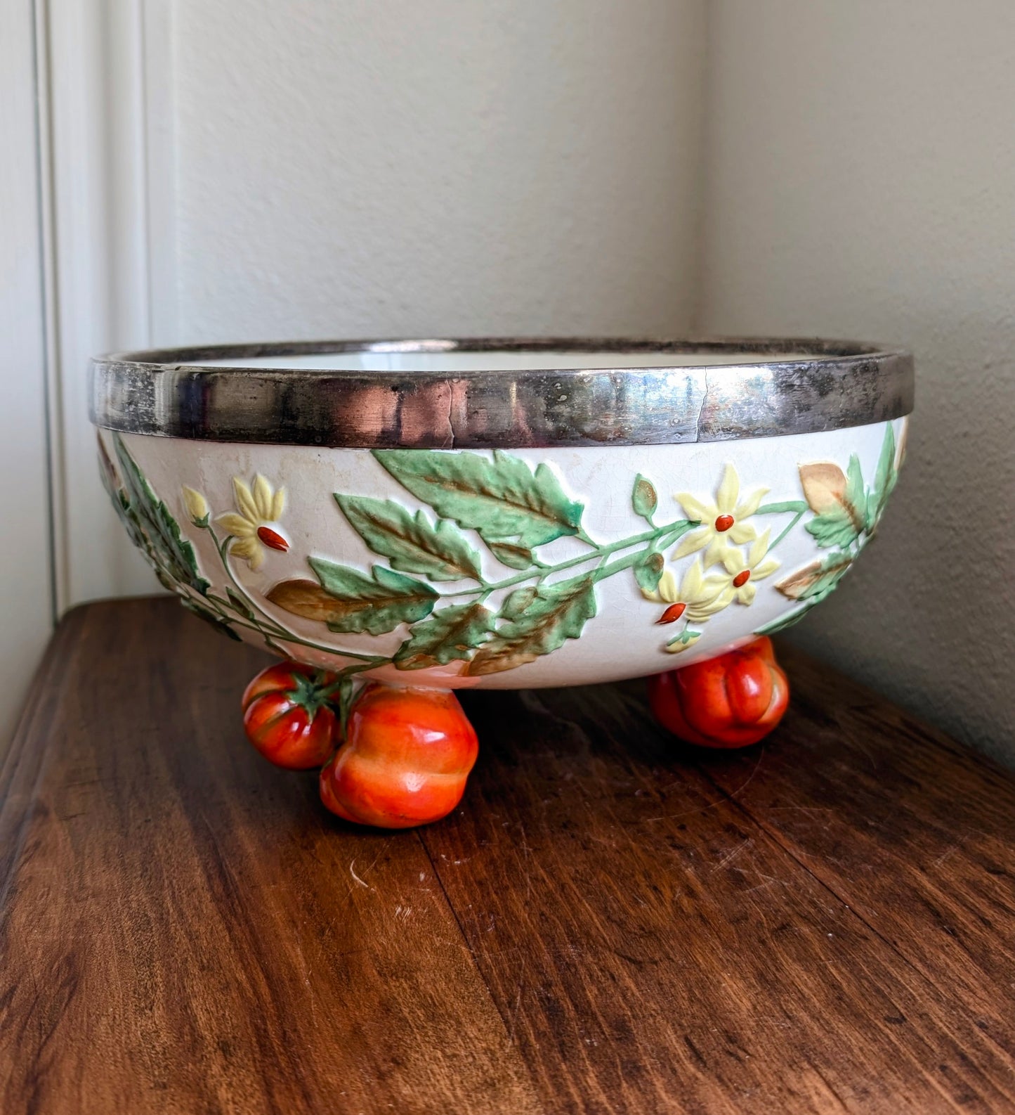 Antique 1860's Wedgwood Tomato Themed Footed Serving Bowl