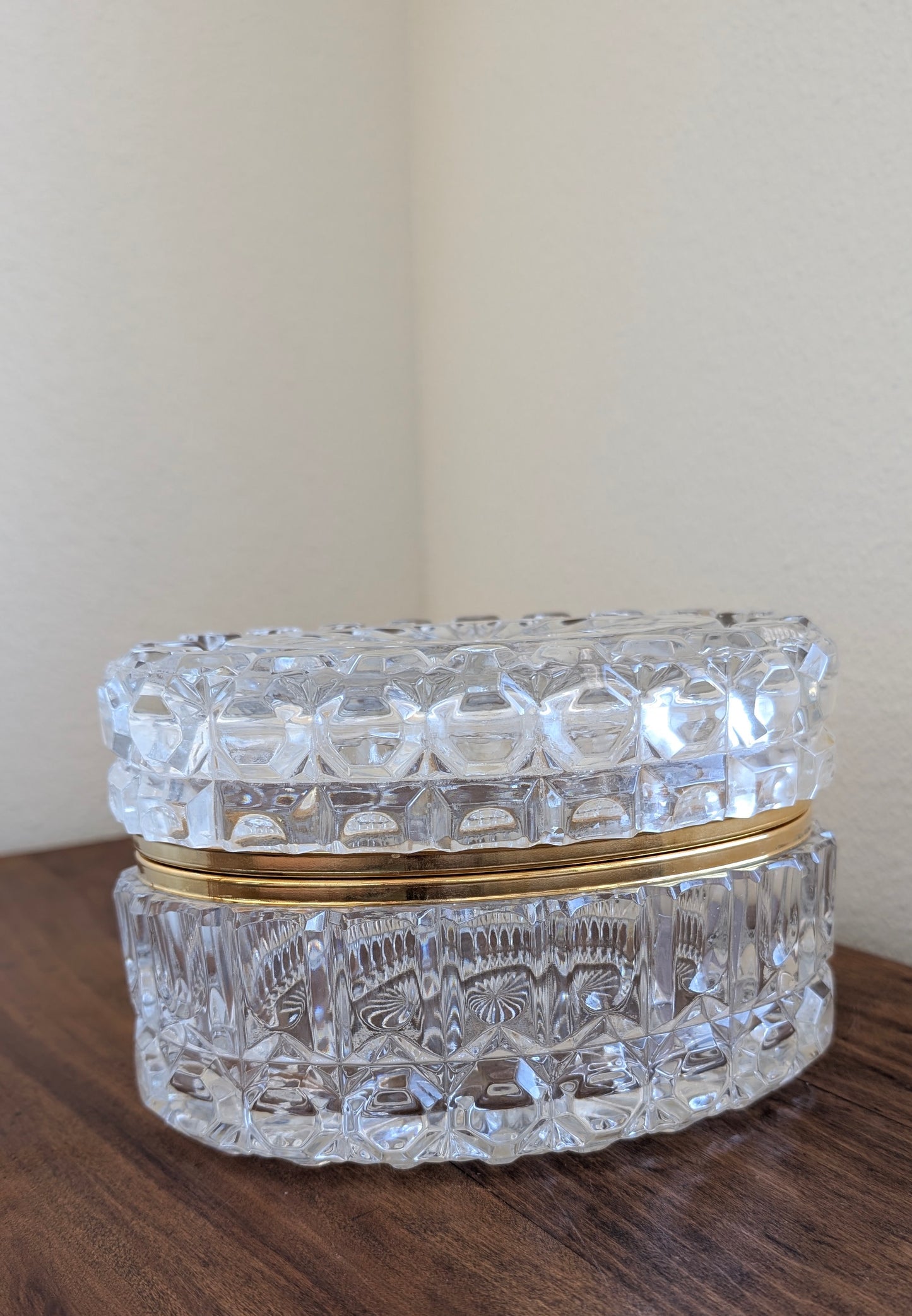 Cut Glass Hinged Oval Casket Box