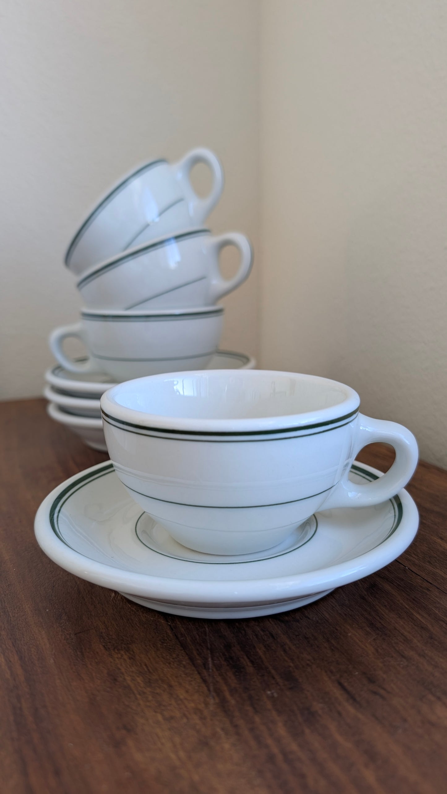 Vintage Green Striped Coffee Cups (set of 4)