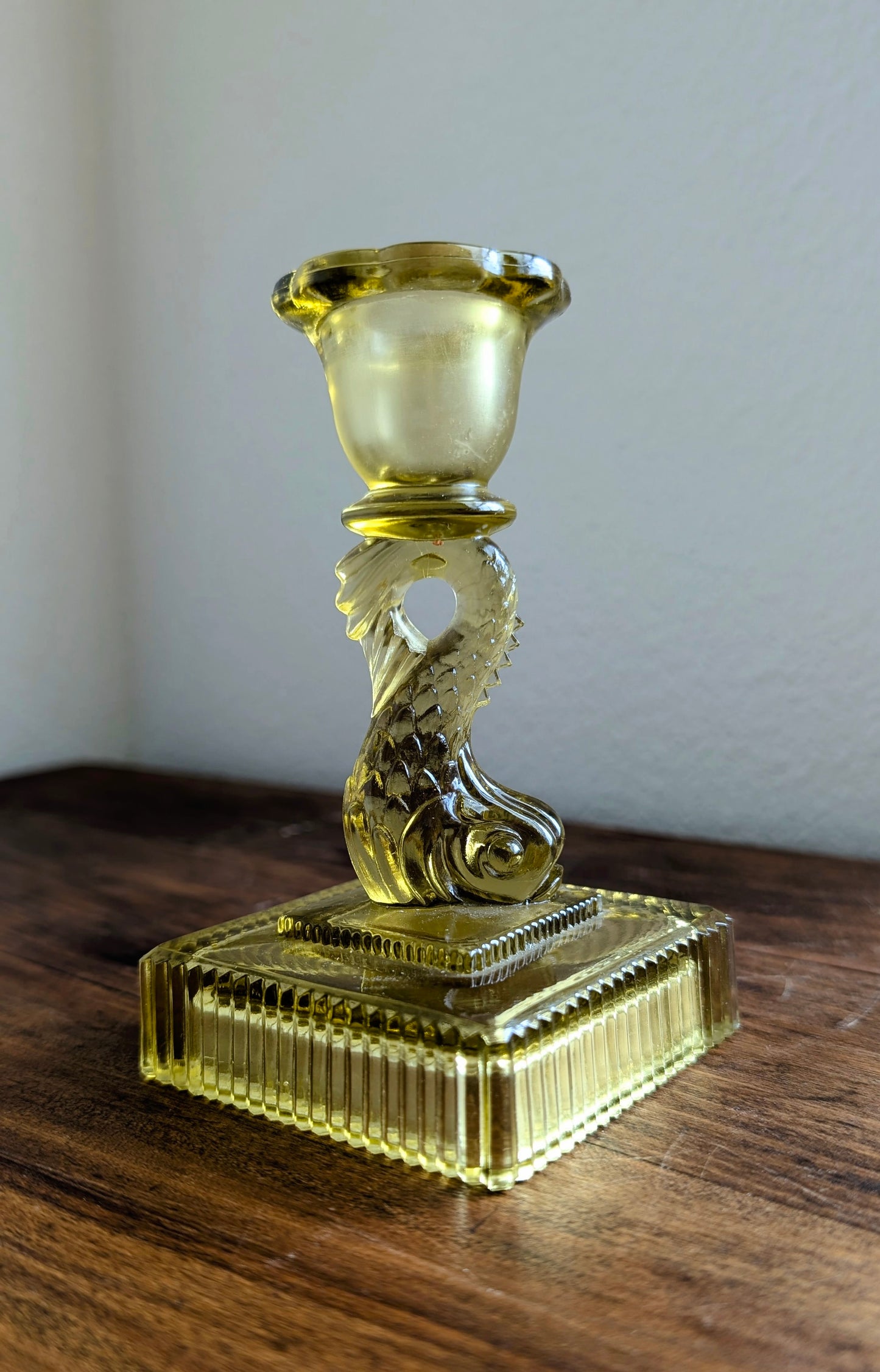 Citrine Glass Dolphin Candlestick