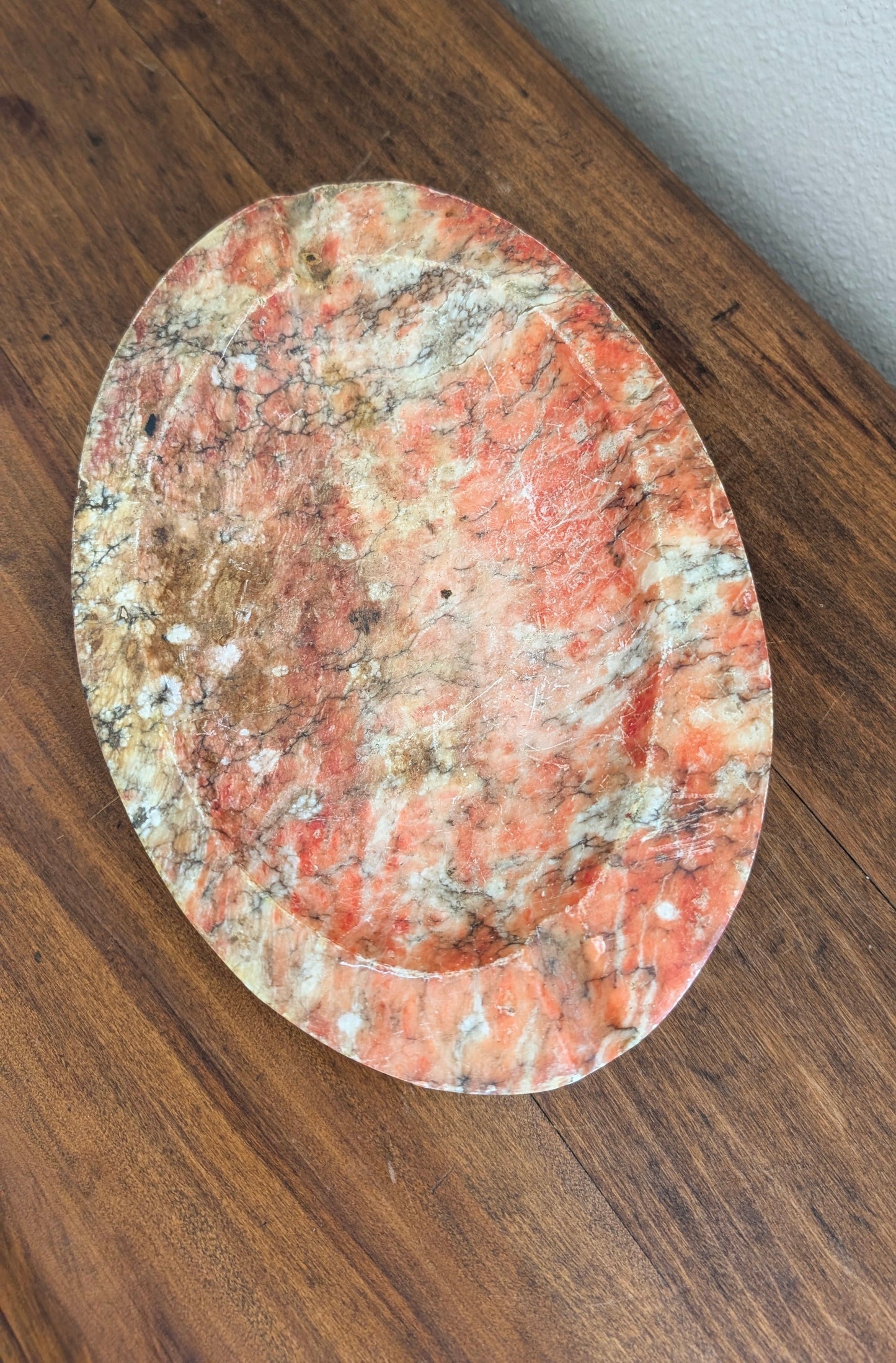 Pink / Orange Alabaster Oval Ashtray