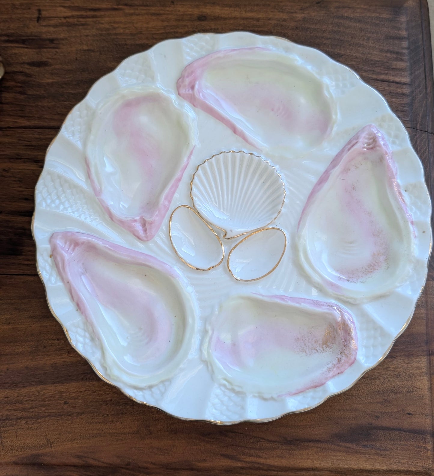 Set of Four Oyster Plates with Brass Stand